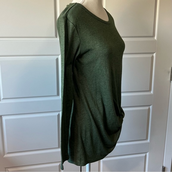 Long Sleeve Tunic Top Twist Knot Front Olive Green Cozy Loungewear Oversized XS - Picture 3 of 7